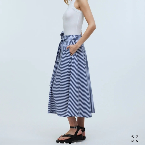 Madewell Poplin Flared Midi Skirt in Stripe, SZ 4, NWOT NO935 - Picture 2 of 10